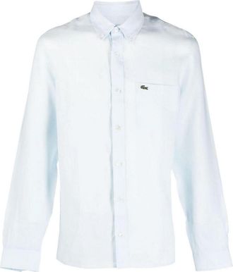 Lacoste White Logo-Embroidered Button-Down Shirt