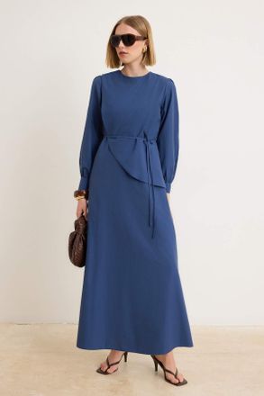 Trendyol Modest Dames Donkerblauw Effen Maxi Lang Casual A-lijn Modest Jurken