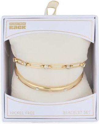 Nordstrom Rack Set of 2 Cubic Zirconia Bangle Bracelets in Clear- Gold at Nordstrom Rack