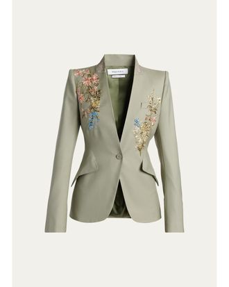 Alexander McQueen Floral Beaded Single-Breasted Slim Jacket