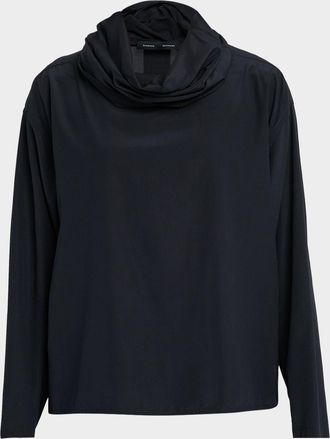 Proenza Schouler Solene Cowl-Neck Long-Sleeve Silk Top