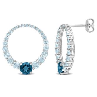 Amour 3 1/3 CT TGW Sky Blue Topaz and London Blue Topaz Graduated Open Circle Earrings In Sterling Silver