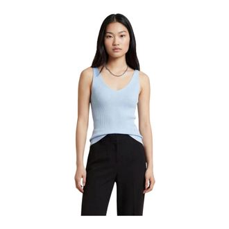 Jacqueline de Yong JACQUELINE de YONG, V-neck Knitwear, female, Blue, Size: XS Sleeveless V-Neck Tank Top