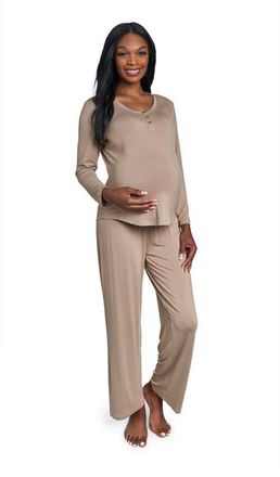 Everly Grey Laina During & After 2-Piece Maternity/Nursing Sleep Set in Latte at Nordstrom, Size X-Small