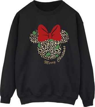 Disney Dames/Dames Minnie Mouse Luipaard Kerst Sweatshirt (Zwart)