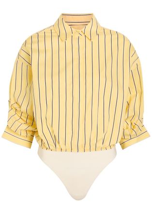 Staud Traverse Striped Stretch-cotton Poplin Shirt Bodysuit - Yellow - S (UK8-10 / S)