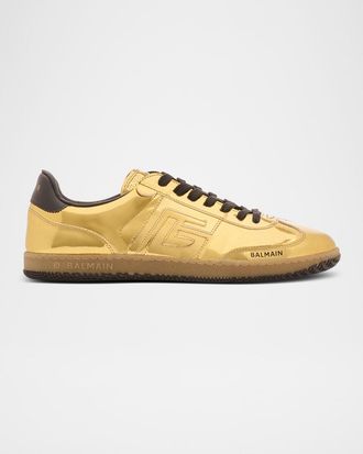 Balmain Mens Swan Faux Leather Low-Top Sneakers