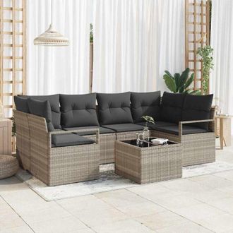vidaXL Vidaxl - Conjunto De Sof&aacute; De Jard&iacute;n 7 Pcs Gris Claro, Gris Oscuro