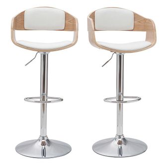 Miliboo Sgabelli da bar design regolabili in poliuretano bianco e legno chiaro (set di 2) EUSTACHE