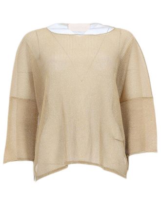 Circus Hotel Ribbed Lurex Top with Elbow-Length Sleeves and Shimmering Finish