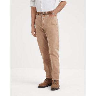 Brunello Cucinelli Mens Camel Cotton Straight Leg Trousers, Size 46