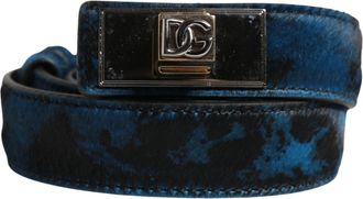 Dolce & Gabbana Men Blue Calf Leather Logo Metal Buckle Mens Belt