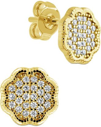 Sterling Forever 14K Plated Cz Rose Petal Studs