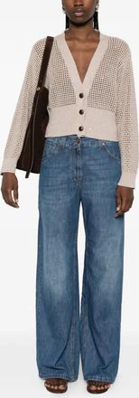 Brunello Cucinelli Womens Embellished-Detail Wide-Leg Jeans Ss26 W