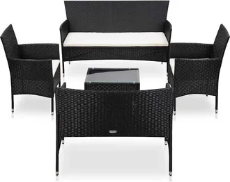 vidaXL Set Muebles De Jard&iacute;n Y Cojines 5 Piezas Rat&aacute;n Sint&eacute;tico Negro Vidaxl