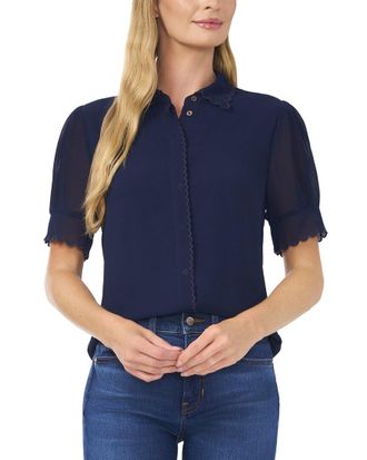 CeCe by Cynthia Steffe Cece Scallop Contrast Trim Button Down