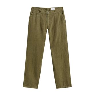 Portuguese Flannel Slim-fit Trousers, male, Green, Size: XL Linen Trousers Single Pleat