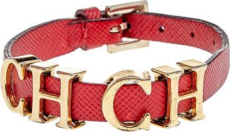 Carolina Herrera Red Leather Logo Charm Wrap Bracelet
