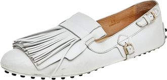 Tod's Tods White Leather Fringe Slip On Loafers