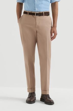 Brunello Cucinelli Garment-dyed Italian fit trousers in American Pima comfort cotton gabardine in Camel at Nordstrom, Size 62