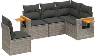 vidaXL Juego De Sof&aacute;s Jard&iacute;n Con Cojines 5 Pzas Rat&aacute;n Sint&eacute;tico Gris Vidaxl