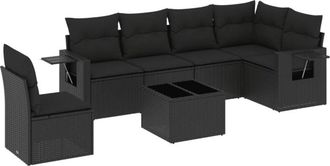 vidaXL Set De Comedor De Jard&iacute;n 7 Pzas Y Cojines Rat&aacute;n Sint&eacute;tico Negro Vidaxl