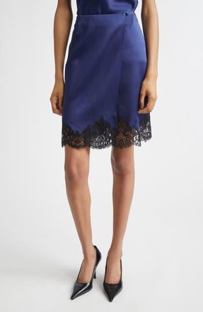 Stella McCartney Iconic Lace Trim Satin Wrap Skirt in Navy at Nordstrom, Size 12 Us