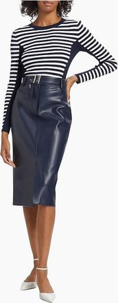 Elie Tahari Kris Belted Faux Leather Skirt In Peacoat