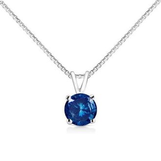 House of Brilliance 14K White Gold 1/2 Cttw Colored Lab Grown Diamond Solitaire Pendant Necklace in Blue Diamond at Nordstrom