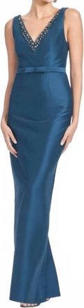 Sachin & Babi Garda Crystal Embellished Mikado Gown In Bottle Green