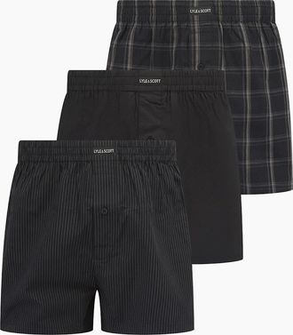 Lyle & Scott Lyle And Scott Mens 3pk Woven Boxer - Black Stripe - Size: 32/30/31