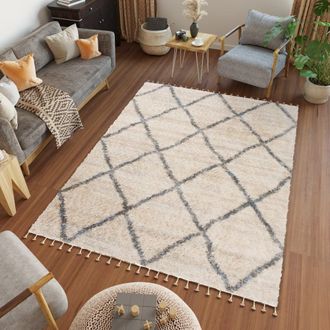 Tapiso Alfombra shaggy de polipropileno en crema y gris 80x150 cm
