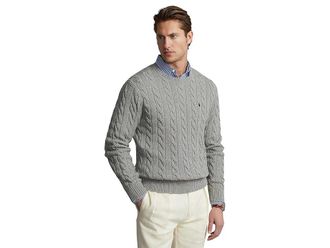 Polo Ralph Lauren Cable-Knit Cotton Sweater Mens Clothing Fawn Grey Heather : MD