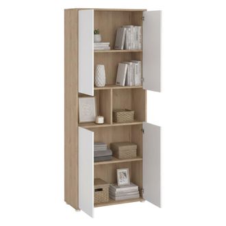 Dmora Aparador Roseline, Buf&eacute; De Sal&oacute;n, Aparador De Sal&oacute;n, Despensa De Cocina, 80x34 H205 Cm, Roble Y Blanco - Dmora