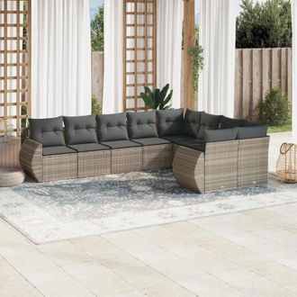 vidaXL Set Muebles Jard&iacute;n 9 Pzas Y Cojines Rat&aacute;n Sint&eacute;tico Gris Claro Vidaxl