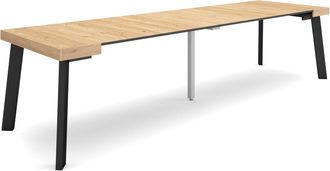 Skraut Home Mesa Consola Extensible, Mesa Comedor Plegable, 300, Para 14 Comensales, Patas De Madera, Estilo Moderno, Roble - Skraut Home
