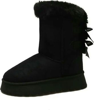 Generic NYSBH Winter Thick-soled Mid-tube Snow Boots Bow Furry Mouth Plus Fluffy Thick Cotton Boots Casual Everything