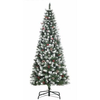 HOMCOM &Aacute;rbol De Navidad Artificial Plegable 180 Cm Ign&iacute;fugo Con 618 Ramas 34 Bayas 30 Pi&ntilde;as Hojas De Pvc Efecto De Nieve Apertura Autom&aacute;tica Soporte Met&aacute;lico