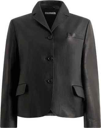 Bally button leather blazer - women - Goat Skin/Fabric/Viscose - 38 - Black