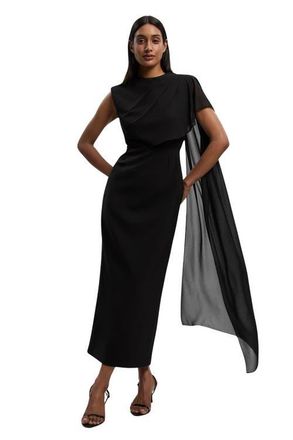 Karen Millen Tailored Cape Drape Maxi Dress in Black at Nordstrom, Size 10