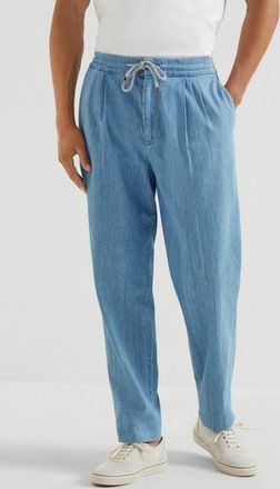 Brunello Cucinelli Lightweight denim trousers in Light Denim at Nordstrom, Size 60 It