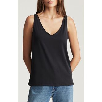Mavi Slim Fit Lace Trim Tank in Black at Nordstrom, Size X-Small