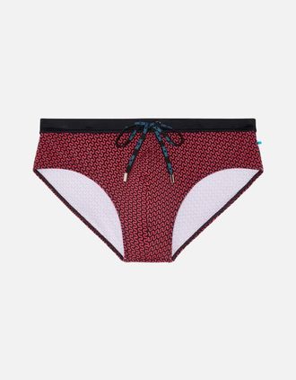 HOM Hom Mens Corbiere Swim Mini Briefs, Black/Red Print - Size: 35/34/32