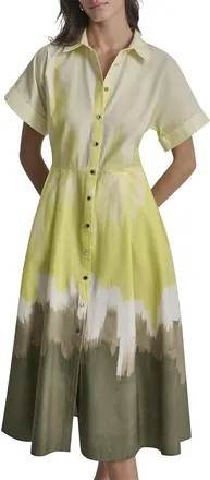 DKNY Dkny Printed Extended Sleeve Button-Down Dress