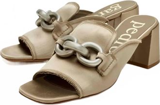 Pedro Garcia Women Umitachain-Embellished Mules In Lentil Satin Nikel