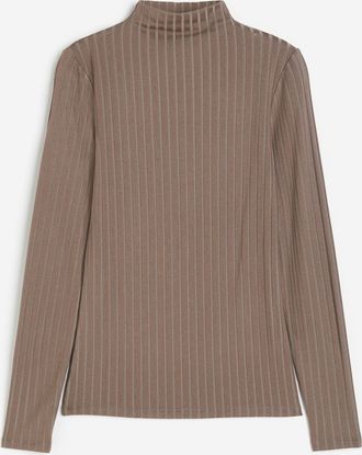 H&M Geripptes Top mit Turtleneck - Dunkelbeige