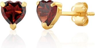 MAX + STONE 14K White or Yellow Gold 3 Prong Heart Shape Gemstone Stud Earrings