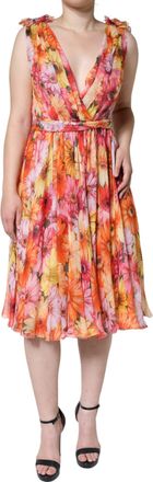 Dolce & Gabbana Womens Multicolor Floral Sleeveless V-Neck Midi Dress Silk