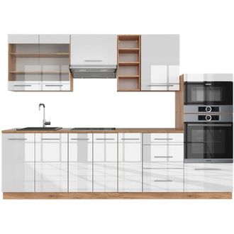 Vicco Mueble De Cocina Fame-line, Blanco Brillo Intenso/roble Dorado, 280 Cm, Et Roble