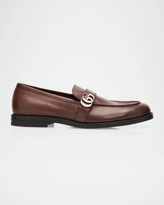 Gucci Men & apos;s Double-G Brushed Leather Moc-Toe Loafers